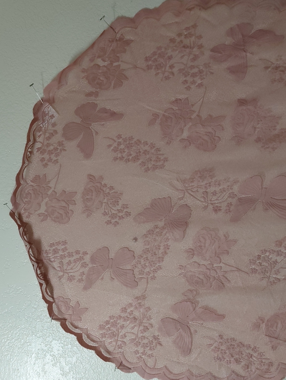 Blush Pink Sheer Floral & Butterfly Lace Overlay Tablecloth